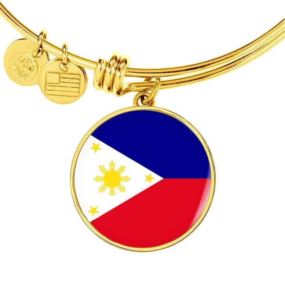 Philippine Flag Bracelet Philippine Flag Personalized Engraved Gold Circle Bang